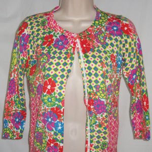 Talbots Petite Floral Cardigan Sweater Multi-Color